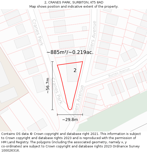 2, CRANES PARK, SURBITON, KT5 8AD: Plot and title map