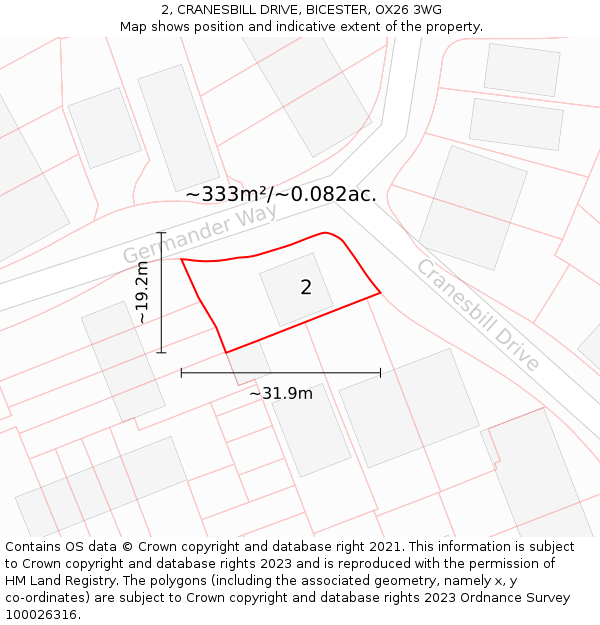 2, CRANESBILL DRIVE, BICESTER, OX26 3WG: Plot and title map