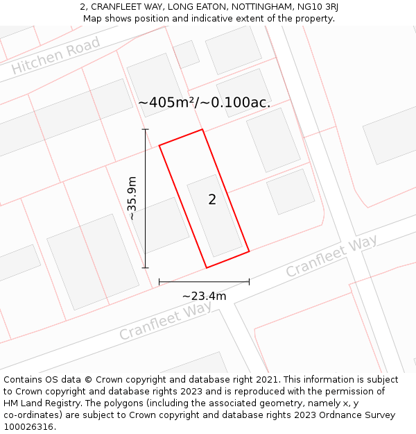 2, CRANFLEET WAY, LONG EATON, NOTTINGHAM, NG10 3RJ: Plot and title map