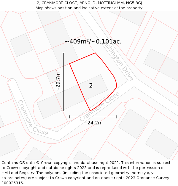 2, CRANMORE CLOSE, ARNOLD, NOTTINGHAM, NG5 8GJ: Plot and title map