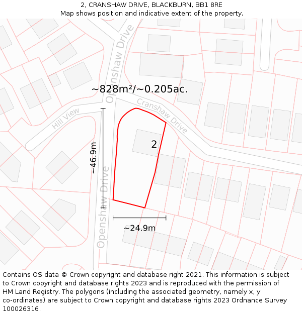 2, CRANSHAW DRIVE, BLACKBURN, BB1 8RE: Plot and title map