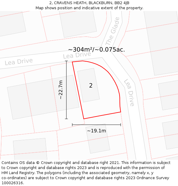 2, CRAVENS HEATH, BLACKBURN, BB2 4JB: Plot and title map