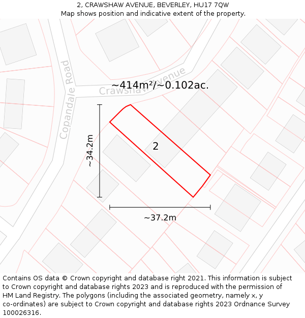 2, CRAWSHAW AVENUE, BEVERLEY, HU17 7QW: Plot and title map