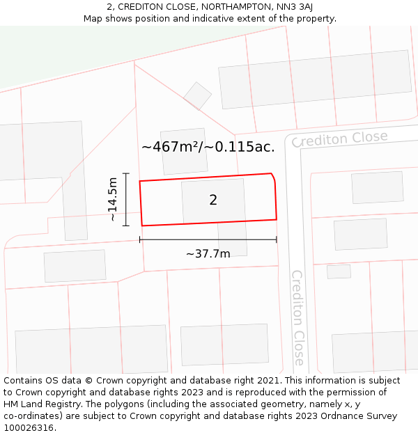 2, CREDITON CLOSE, NORTHAMPTON, NN3 3AJ: Plot and title map