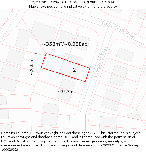 2, CRESKELD WAY, ALLERTON, BRADFORD, BD15 9BA: Plot and title map