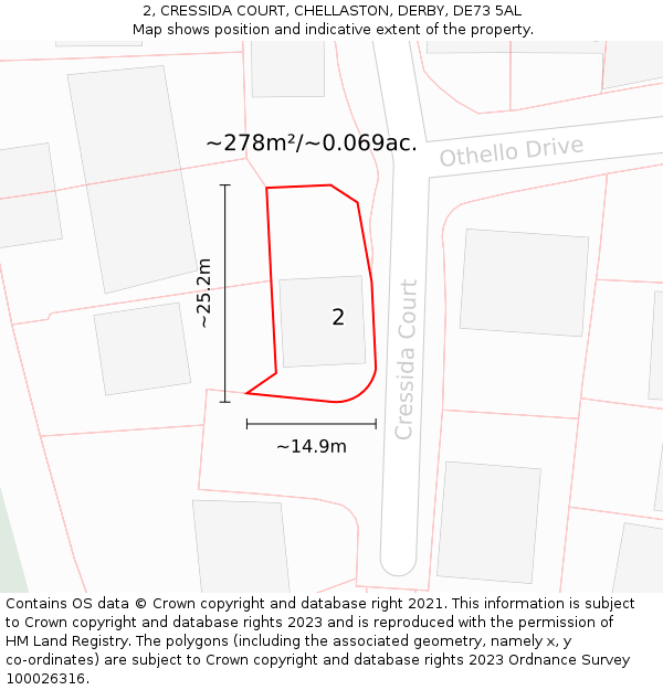 2, CRESSIDA COURT, CHELLASTON, DERBY, DE73 5AL: Plot and title map