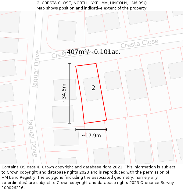 2, CRESTA CLOSE, NORTH HYKEHAM, LINCOLN, LN6 9SQ: Plot and title map