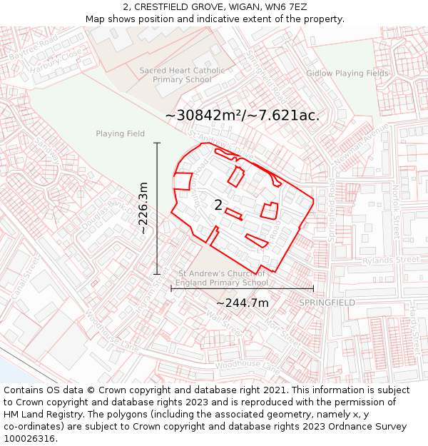 2, CRESTFIELD GROVE, WIGAN, WN6 7EZ: Plot and title map