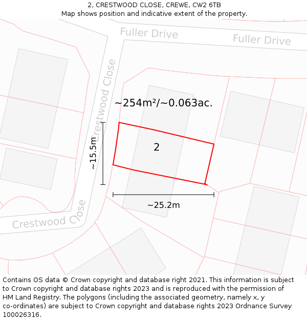 2, CRESTWOOD CLOSE, CREWE, CW2 6TB: Plot and title map