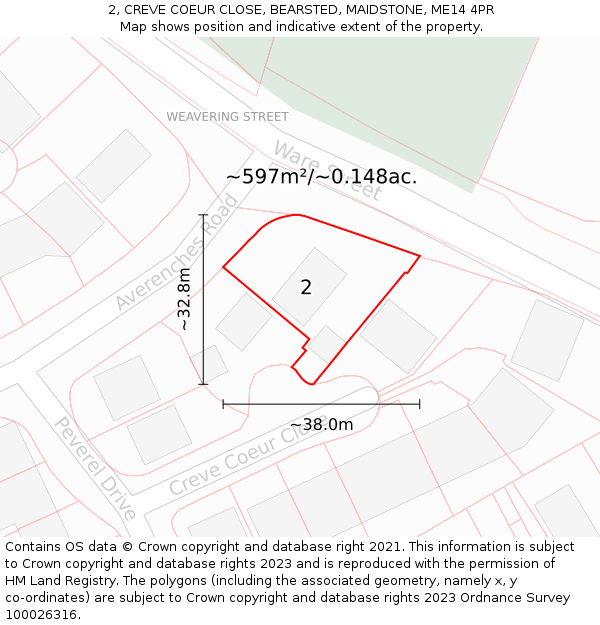 2, CREVE COEUR CLOSE, BEARSTED, MAIDSTONE, ME14 4PR: Plot and title map