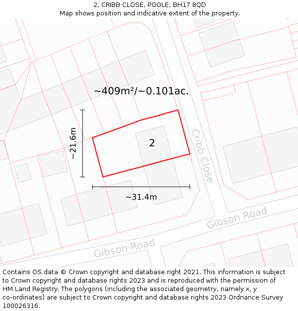 2, CRIBB CLOSE, POOLE, BH17 8QD: Plot and title map