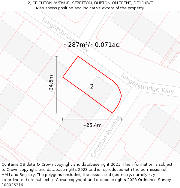 2, CRICHTON AVENUE, STRETTON, BURTON-ON-TRENT, DE13 0WE: Plot and title map