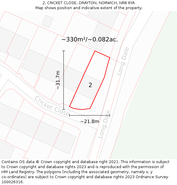 2, CRICKET CLOSE, DRAYTON, NORWICH, NR8 6YA: Plot and title map