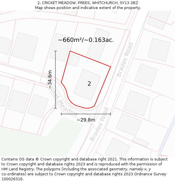 2, CRICKET MEADOW, PREES, WHITCHURCH, SY13 2BZ: Plot and title map