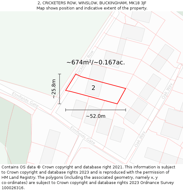 2, CRICKETERS ROW, WINSLOW, BUCKINGHAM, MK18 3JF: Plot and title map