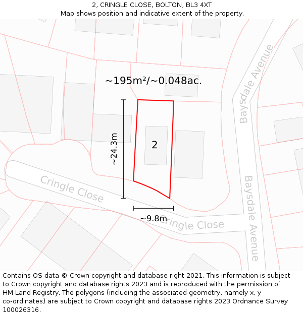 2, CRINGLE CLOSE, BOLTON, BL3 4XT: Plot and title map