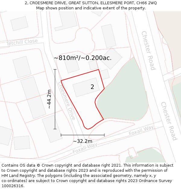 2, CROESMERE DRIVE, GREAT SUTTON, ELLESMERE PORT, CH66 2WQ: Plot and title map