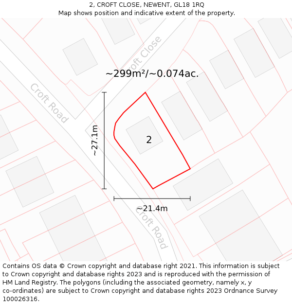 2, CROFT CLOSE, NEWENT, GL18 1RQ: Plot and title map