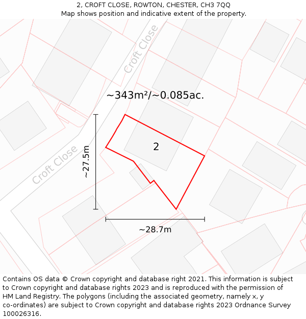 2, CROFT CLOSE, ROWTON, CHESTER, CH3 7QQ: Plot and title map