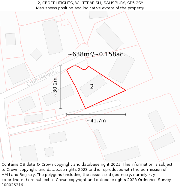 2, CROFT HEIGHTS, WHITEPARISH, SALISBURY, SP5 2SY: Plot and title map