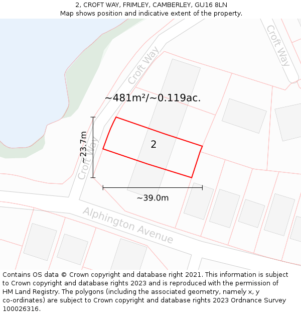 2, CROFT WAY, FRIMLEY, CAMBERLEY, GU16 8LN: Plot and title map