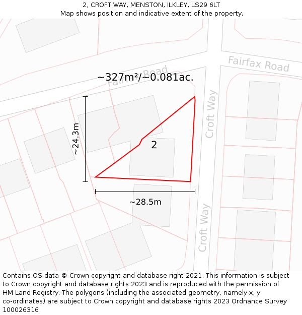 2, CROFT WAY, MENSTON, ILKLEY, LS29 6LT: Plot and title map