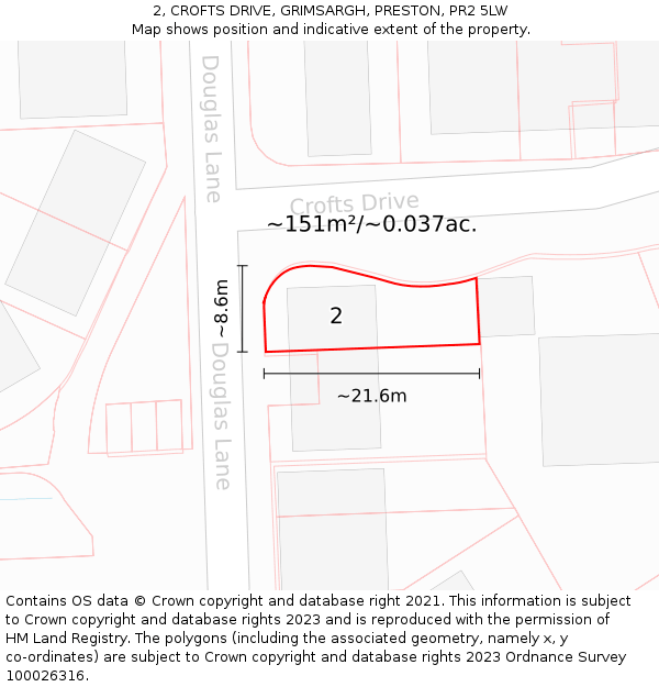 2, CROFTS DRIVE, GRIMSARGH, PRESTON, PR2 5LW: Plot and title map