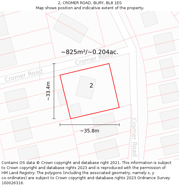 2, CROMER ROAD, BURY, BL8 1ES: Plot and title map