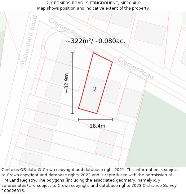 2, CROMERS ROAD, SITTINGBOURNE, ME10 4HP: Plot and title map