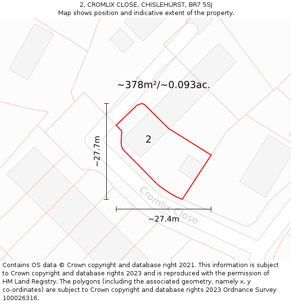 2, CROMLIX CLOSE, CHISLEHURST, BR7 5SJ: Plot and title map