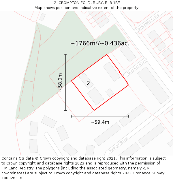 2, CROMPTON FOLD, BURY, BL8 1RE: Plot and title map