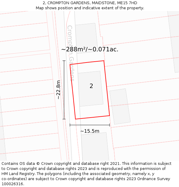 2, CROMPTON GARDENS, MAIDSTONE, ME15 7HD: Plot and title map
