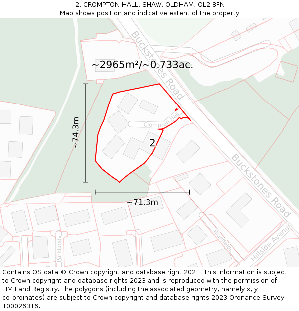 2, CROMPTON HALL, SHAW, OLDHAM, OL2 8FN: Plot and title map