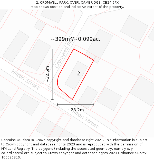 2, CROMWELL PARK, OVER, CAMBRIDGE, CB24 5PX: Plot and title map