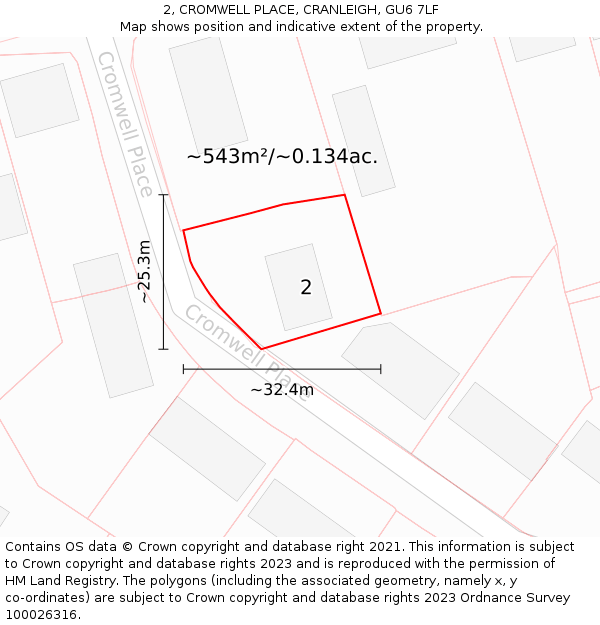 2, CROMWELL PLACE, CRANLEIGH, GU6 7LF: Plot and title map