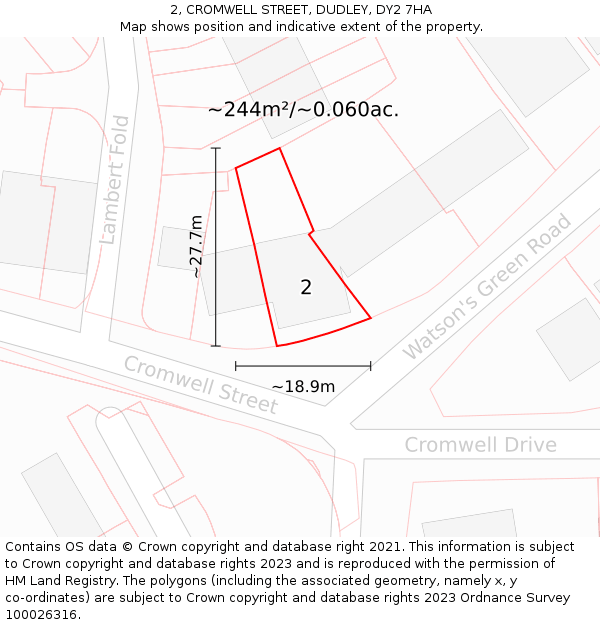 2, CROMWELL STREET, DUDLEY, DY2 7HA: Plot and title map