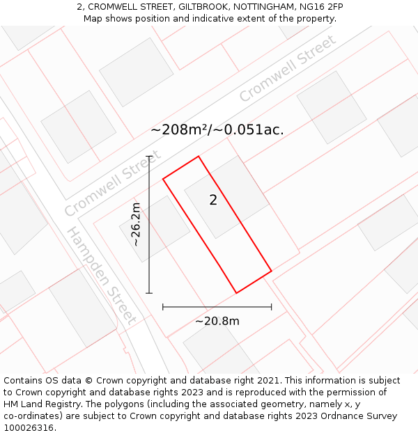 2, CROMWELL STREET, GILTBROOK, NOTTINGHAM, NG16 2FP: Plot and title map