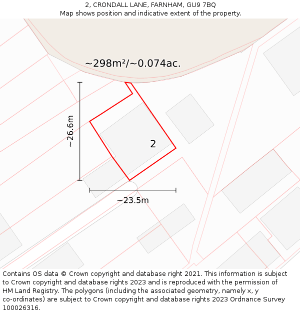 2, CRONDALL LANE, FARNHAM, GU9 7BQ: Plot and title map