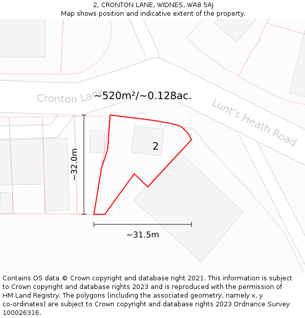 2, CRONTON LANE, WIDNES, WA8 5AJ: Plot and title map