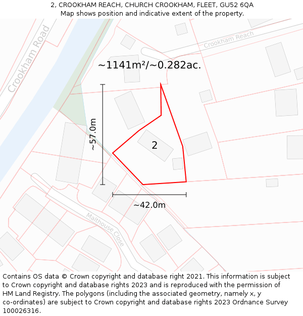 2, CROOKHAM REACH, CHURCH CROOKHAM, FLEET, GU52 6QA: Plot and title map