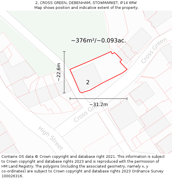 2, CROSS GREEN, DEBENHAM, STOWMARKET, IP14 6RW: Plot and title map