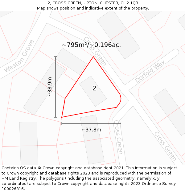 2, CROSS GREEN, UPTON, CHESTER, CH2 1QR: Plot and title map