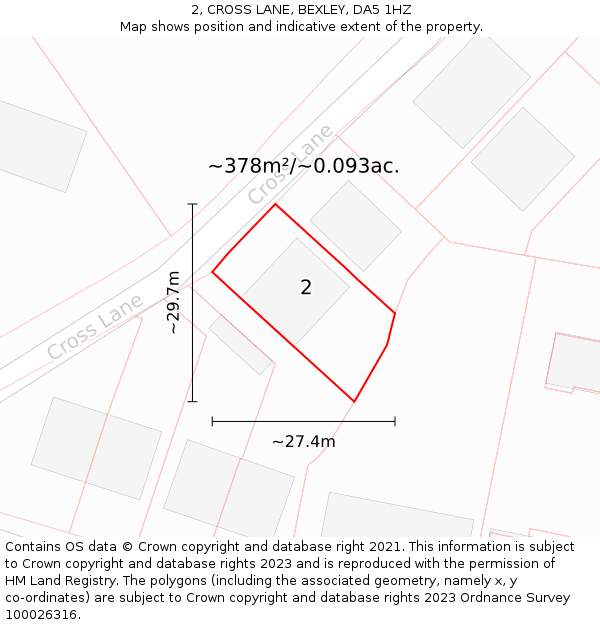 2, CROSS LANE, BEXLEY, DA5 1HZ: Plot and title map