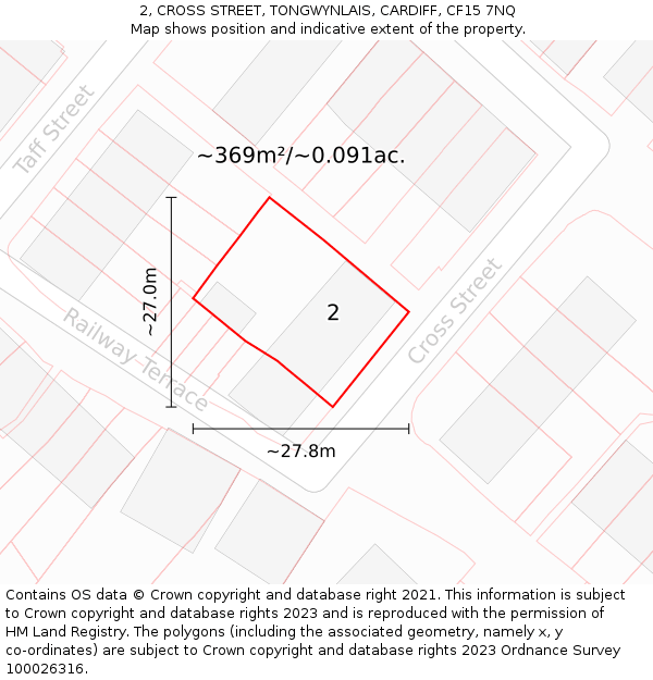 2, CROSS STREET, TONGWYNLAIS, CARDIFF, CF15 7NQ: Plot and title map