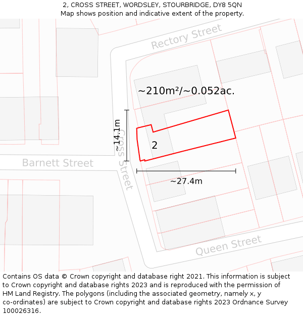 2, CROSS STREET, WORDSLEY, STOURBRIDGE, DY8 5QN: Plot and title map