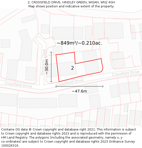 2, CROSSFIELD DRIVE, HINDLEY GREEN, WIGAN, WN2 4GH: Plot and title map