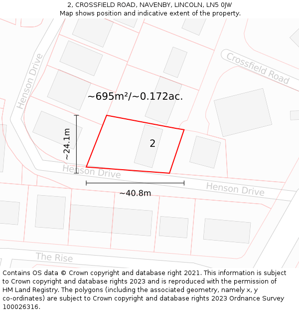 2, CROSSFIELD ROAD, NAVENBY, LINCOLN, LN5 0JW: Plot and title map