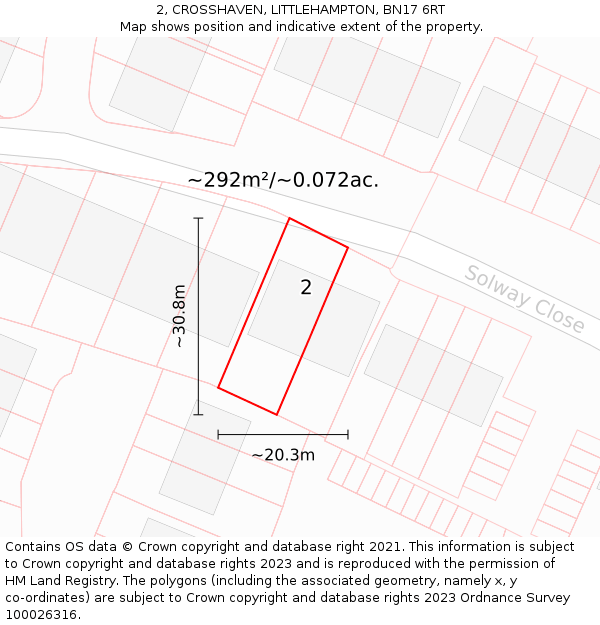 2, CROSSHAVEN, LITTLEHAMPTON, BN17 6RT: Plot and title map