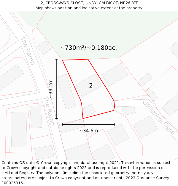 2, CROSSWAYS CLOSE, UNDY, CALDICOT, NP26 3FE: Plot and title map