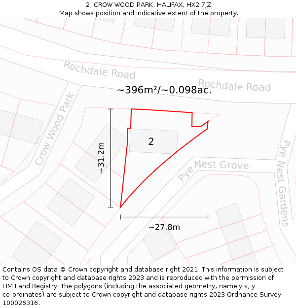 2, CROW WOOD PARK, HALIFAX, HX2 7JZ: Plot and title map